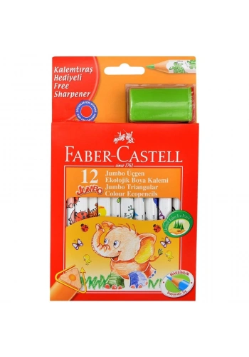 Faber Castell Jumbo Üçgen Beyaz Gövde Boya Kalemi 12 Renk Yarım Boy