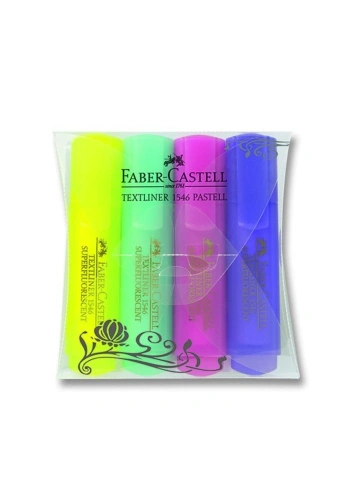 Faber Castell Textliner 1546 Fosforlu Kalem Seti 4 Renk Pastel Renkler