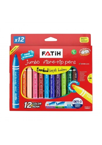 Fatih Yıkanabilir Jumbo Keçeli 12 Renk Karton Kutu