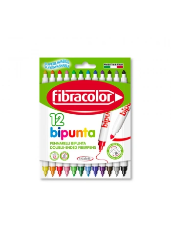 Fibracolor Bipunta Kalın+İnce Çift Uçlu Keçeli Kalem 12 Renk