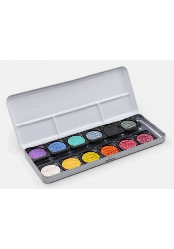Finetec Metalik Yaldız Tablet Sulu Boya Seti 12 Renk F1200S