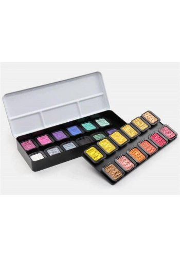 Finetec Metalik Yaldız Tablet Sulu Boya Seti 24 Renk F2400S
