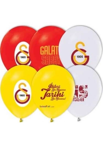 Galatasaray Baskılı Lisanslı Latex Balon 6 Adet Sarı Kırmızı