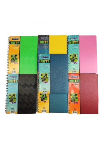 Gıpta PP Kapak Spiralli Okul Defteri Nitty 6+1 Separatörlü A4 160yp (120yp Kareli ve 40yp Çizgili)