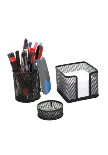 Globox Masa Seti Ataşlık-Kağıtlık-Kalemlik 3 LÜ Metal Perforeli Siyah 6643