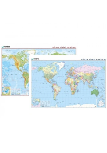 Gürbüz Harita Dünya Fiziki+Siyasi Çift Taraflı 70x100