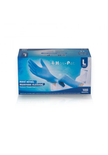 Has-Pet Pudrasız Mavi Nitril Medikal Muayene Eldiveni ( L ) 20 Paket