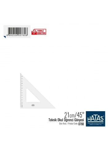 Hatas Teknik Gönye Şeffaf 21cm 45°
