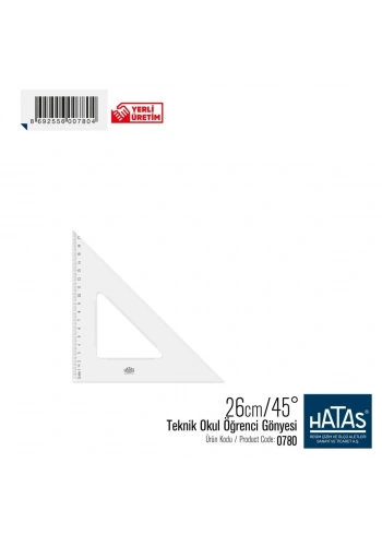 Hatas Teknik Gönye Şeffaf 26cm 45°