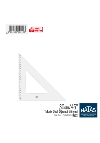 Hatas Teknik Gönye Şeffaf 30cm 45°