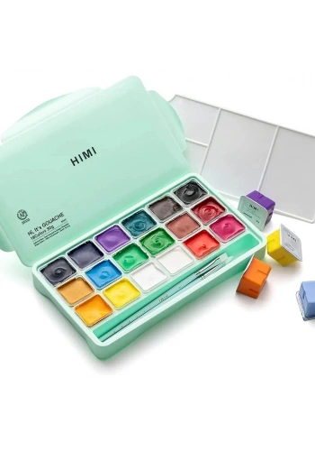 HIMI Jelly Cup Gouache Set Guaj Boya Seti 18 Renk x 30 gr. (Green Case)