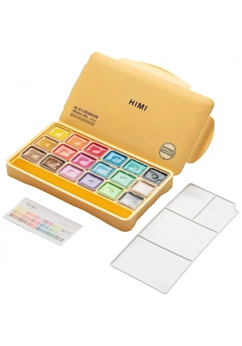 HIMI Jelly Cup Gouache Set Metalik Renk Guaj Boya Seti 18 Renk x 30 gr. (Yellow Case)