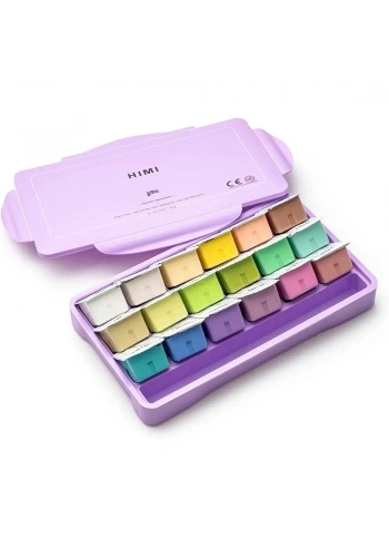 HIMI Jelly Cup Gouache Set Pastel Renkler Guaj Boya Seti 18 Renk x 30 gr. (Purple Case)