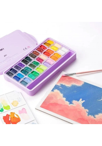 HIMI Twin Cup Gouache Set Guaj Boya Seti 36 Renk x 12 gr. (Purple Case)