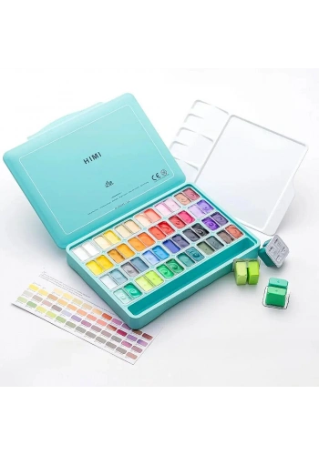 HIMI Twin Cup Gouache Set Guaj Boya Seti 48 Renk x 12 gr. (Green Case)