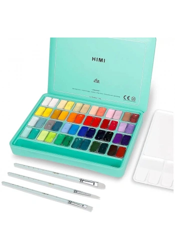 HIMI Twin Cup Gouache Set Guaj Boya Seti 48 Renk x 12 gr. + 3 Fırça (Green Case)