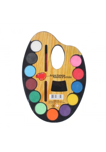 Hobi Market Art Palet Şekilli Yuvarlak Tablet Sulu Boya Seti 12 Renk