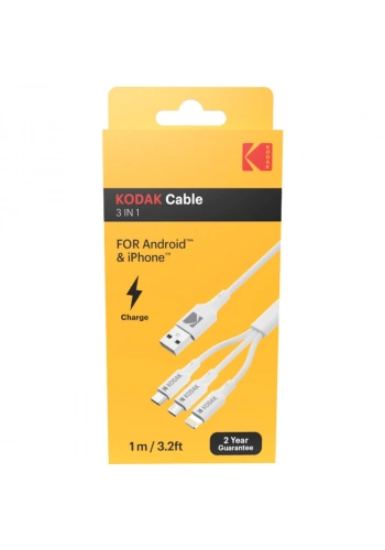 KODAK 30425835 USB/3IN1 ANDROİD VE İPHONE İÇİN ŞARJ KABLOSU 1 MT