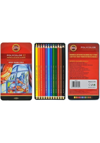 Koh-i Noor Polycolor Artist Kuru Boya Kalemi Seti 12 Renk Metal Kutu