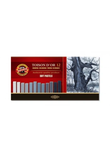 Koh-i Noor Toison Dor Soft Pastel Boya Seti GRİ TONLAR 12 Renk (KÖŞELİ)