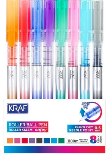 Kraf 0.5 İğne Uçlu Roller Kalem Seti 8 Renk