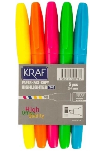 Kraf 340 Fosforlu Kalem Highlighter 2-4mm 5li
