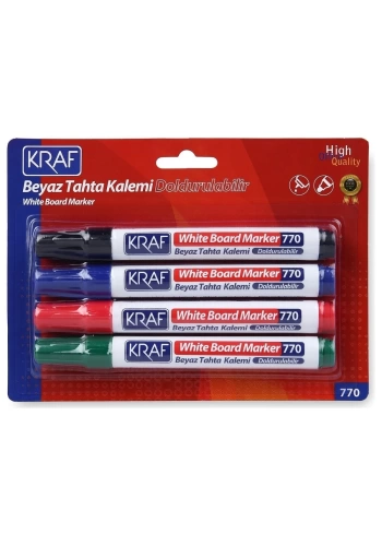 Kraf 770 Beyaz Tahta Kalemi Doldurulabilir Seti 4lü