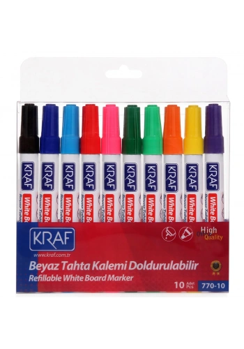 Kraf Doldurulabilir Beyaz Tahta Kalemi 10 Renk Set