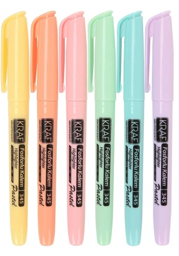 Kraf Fosforlu İşaretleme Kalemi Seti Cep Tipi 6 Renk Pastel Renkler