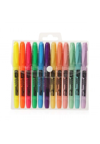 Kraf Fosforlu Kalem Seti 12li (6 Pastel+6 Parlak Renk) 340/345-12