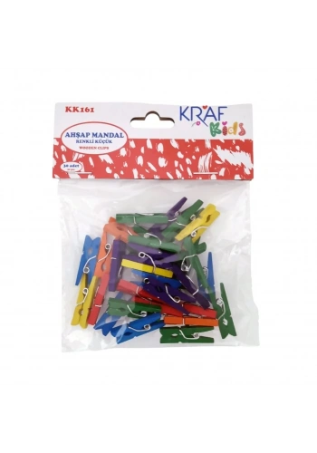 Kraf Kids Ahşap Mandal Renkli Küçük 30lu Paket