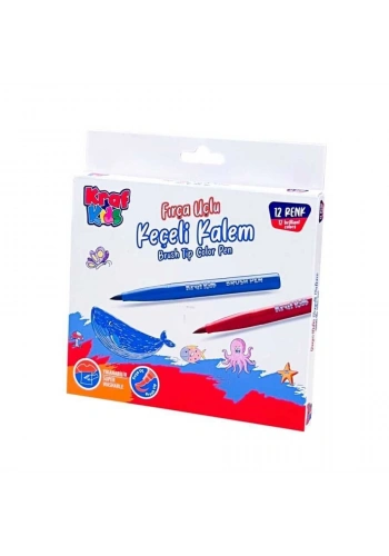Kraf Kids Fırça Uçlu Keçeli Kalem 12 Renk