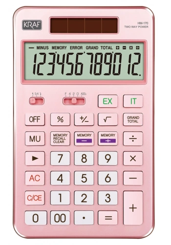 Kraf Masaüstü Hesap Makinesi 12 Hane PEMBE