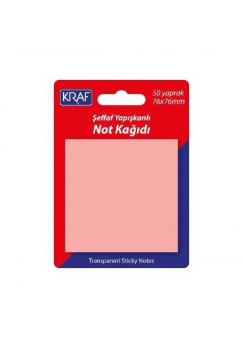 Kraf Yapışkanlı Not Kağıdı 76x76mm 50yp Şeffaf Pembe 7676TR