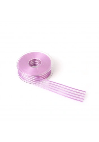 Lila Saten Çizgili Şifon Kurdele