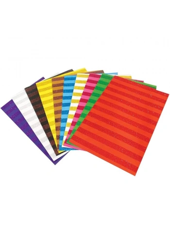 Lino Desenli Kağıt Simli Çizgi Desenli 10 Renk 20x30 CM