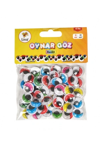 Lino Karışık Renkli Oynar Göz 15 mm 50li Paket