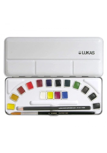 Lukas Aquarell Studio Tablet Sulu Boya Seti 16 Renk 1/2 Tablet Metal Kutu