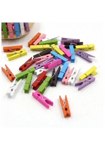 Luna Renkli Ahşap Mandal 25mm 45li