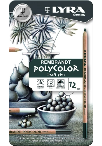 Lyra Rembrandt Polycolor Kuru Boya Kalemi Seti 12 Renk Gri Tonlar Metal Kutu