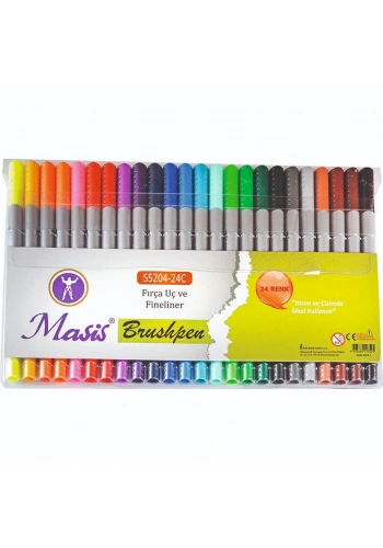 Masis Brushpen Çift Uçlu Fırça Uç + Fineliner Kalem 24 Renk