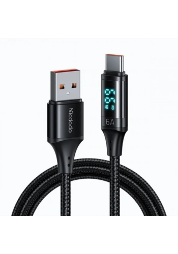 MCDODO CA-1080 DİJİTAL TYPE-C VE USB GİRİŞLİ ŞARJ KABLOSU SİYAH 6A 1.2M