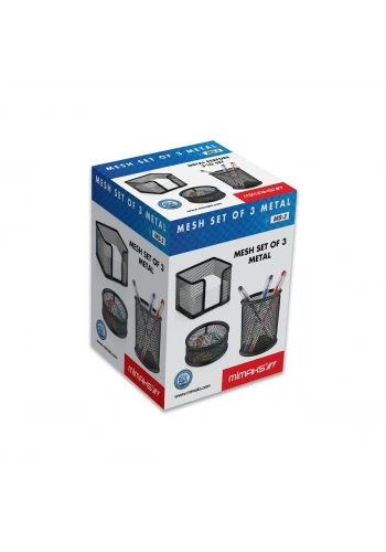 MİMAKS MS-3 MASA ÜSTÜ 3 LÜ METAL FİLE KALEMLİK SET SİYAH