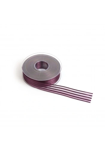 Mürdüm Saten Çizgili Şifon Kurdele