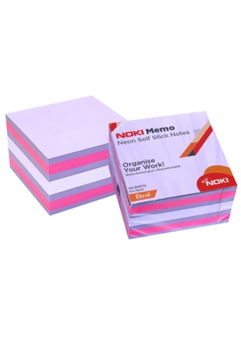 Noki Yapışkanlı Not Kağıdı Küp 450 Syf 75x75 Neon Ebruli 12014-44