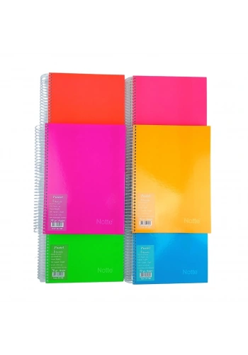Notte Sert Kapak Spiralli Okul Defteri Pastel 5 Konulu A4 200yp Çizgili