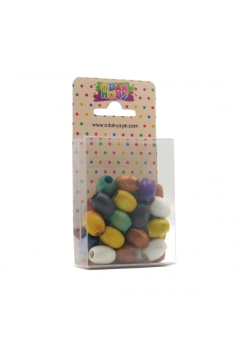 Odak Hobi Tahta Oval Renkli Boncuk 12mm