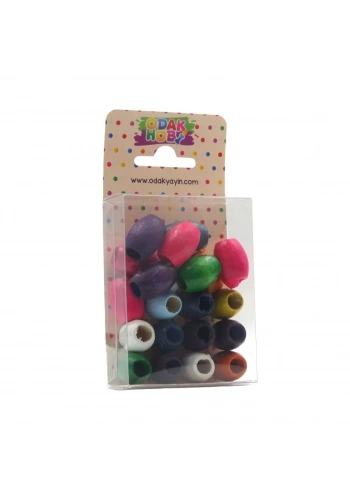 Odak Hobi Tahta Oval Renkli Boncuk 15mm