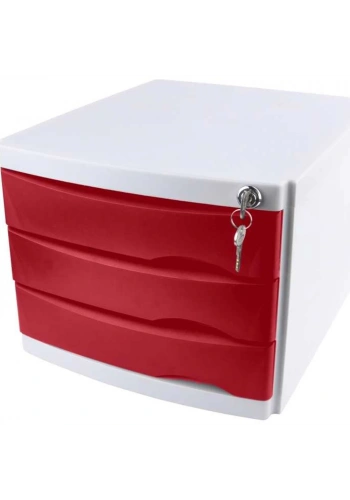 Ops Evrak Rafı Çekmeceli Plastik Kilitli 3 LÜ Kırmızı CMC 203