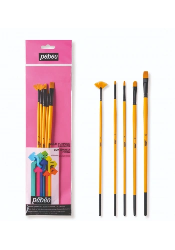 Pebeo 5li Uzun Sap Fırça Seti Sentetik (N:: 0, 4, 8, 12 + Yelpaze Fırça No:2) SET-13